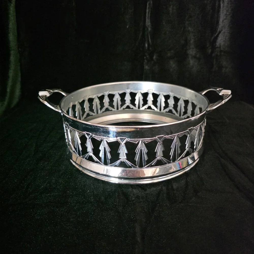 Royal Rochester Royalite Fraunfelter Casserole w Art Deco Chrome Carrier Stand